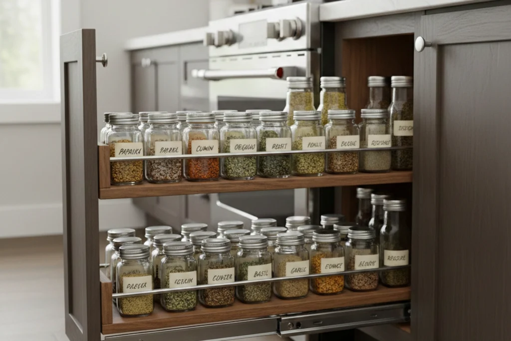 How Do Pull-Out Spice Racks Save Counter Space?